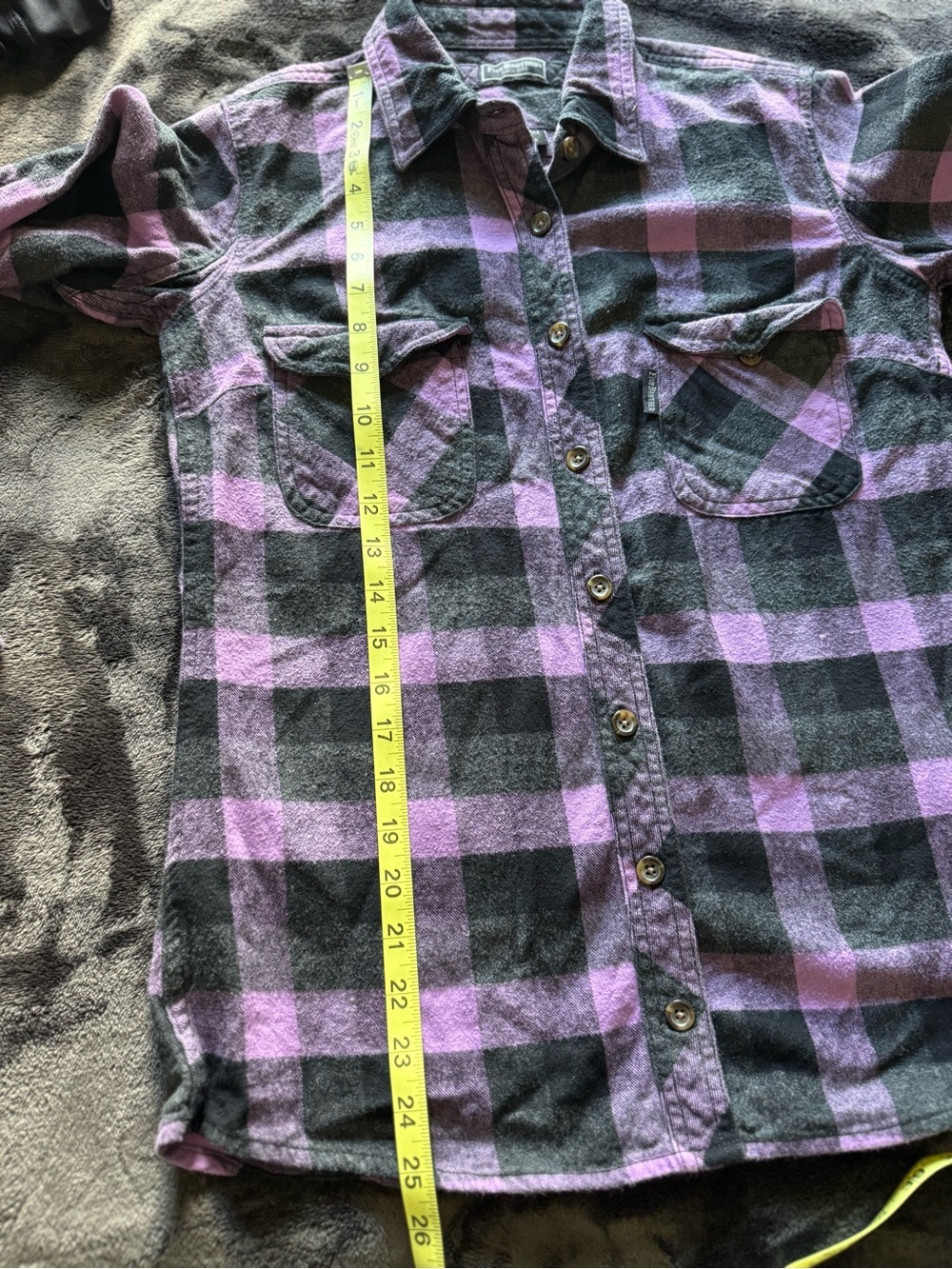 Women’s Purple & Black Plaid Button-Down Flannel 100% cotton - Picture 12 of 14